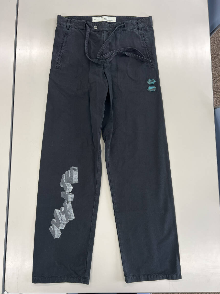 OFF-WHITE オフホワイト OMCA113R20G37010 ロゴペイント ヒップダブルニー ワーク パンツ 未裾直 ブラック イタリア製 　　　　　BJBC.AA