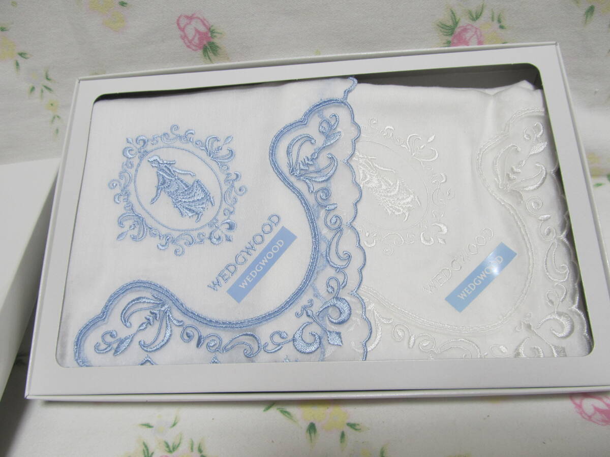ウェッジウッド ジャスパー　ホワイト ブルー　レース 刺繍　WEDGWOOD