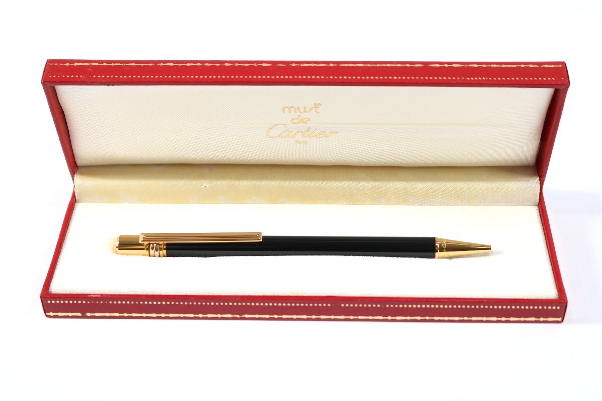 Cartier カルティエ must de Cartier ボールペン ツイスト式 ブラック ゴールドカラー 文房具 文具 筆記具 筆記用具 6938-RS