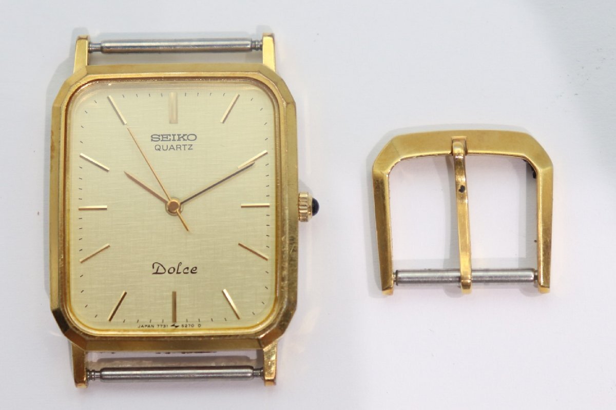 SEIKO セイコー DOLCE ドルチェ 7731-5240 フェイス/尾錠のみ ゴールド文字盤 レクタンギュラー クォーツ メンズ 腕時計 7039-AM