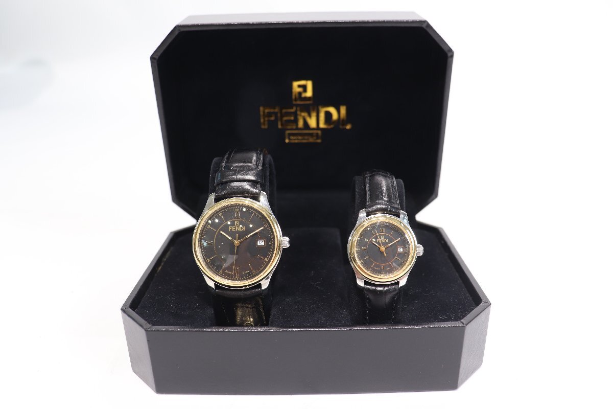 FENDI フェンディ orologi オロロジ 210G/210L ペアウォッチ デイト 黒文字盤 クォーツ メンズ レディース 腕時計 6788-AM
