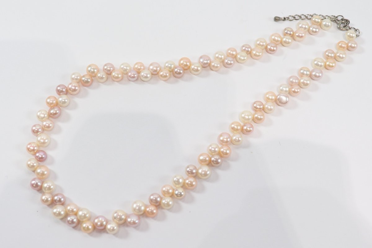 本真珠 パール マルチカラー ネックレス 留め具 シルバー STERLING 刻印 約5.7-6.6mm珠 レディース アクセサリー 7018-BY