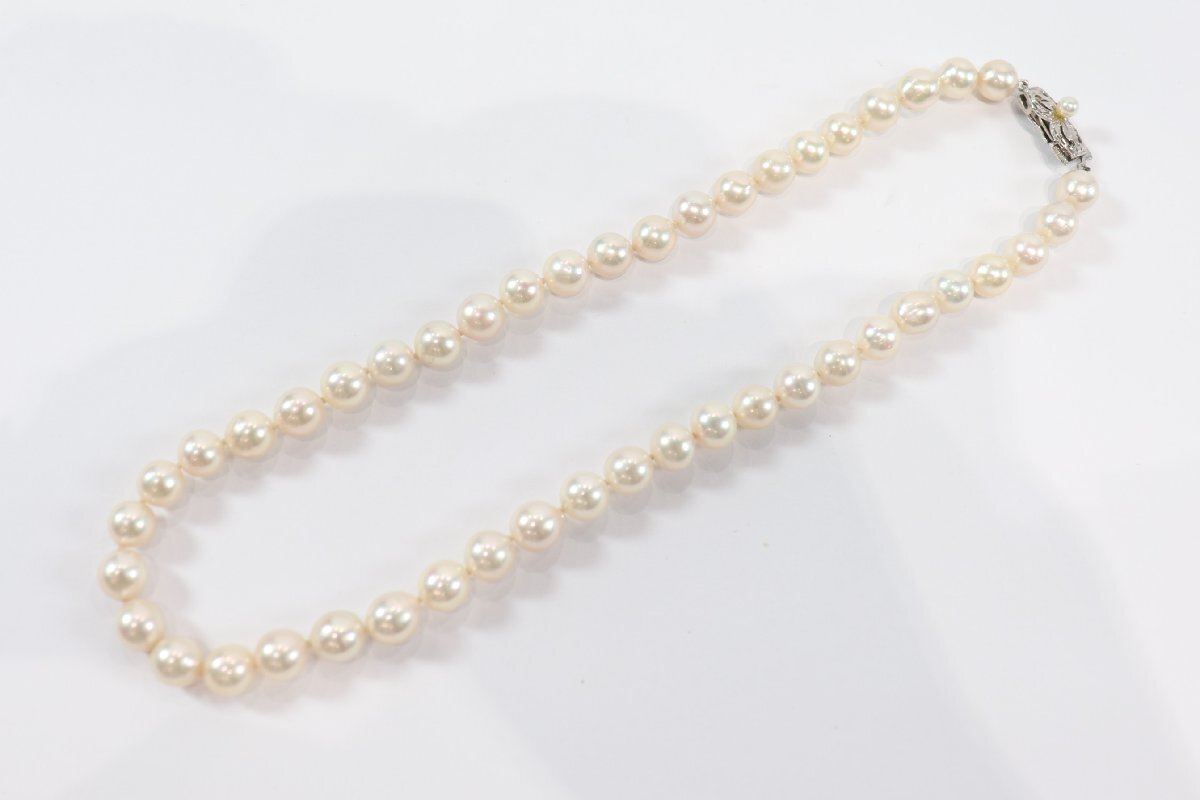 本真珠 パール ネックレス 留め具 シルバー STERLING 刻印 約7.4-7.9mm珠 レディース アクセサリー 7019-BY