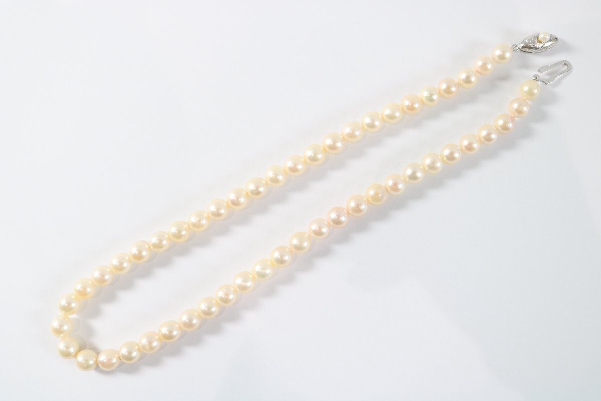 【ジャンク品】本真珠 パール ネックレス 留め具 シルバー SILVER 刻印 約6.5-6.9mm珠 レディース アクセサリー 7007-BY