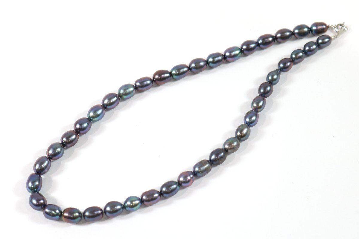 本真珠 バロックパール 留め具 シルバー SILVER 925 刻印 ネックレス 約6.8-8.2mm珠 ブルー系 レディース 小物 アクセサリー 7047-RS