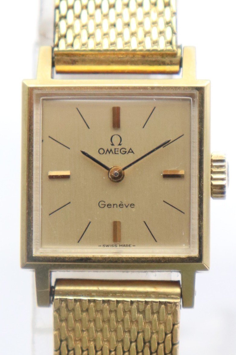 OMEGA オメガ Geneve ジュネーブ Ref.511.0321 Cal.485 スクエア ゴールド文字盤 手巻き レディース 腕時計 6956-AM