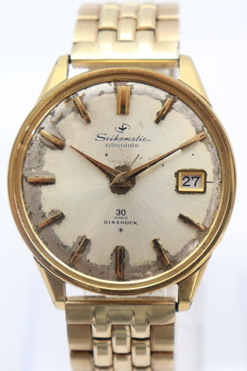 【ジャンク品】SEIKOMATIC セイコーマチック Slimdate スリムデイト 841990 30石 ラウンド デイト 自動巻き メンズ 腕時計 6961-AM