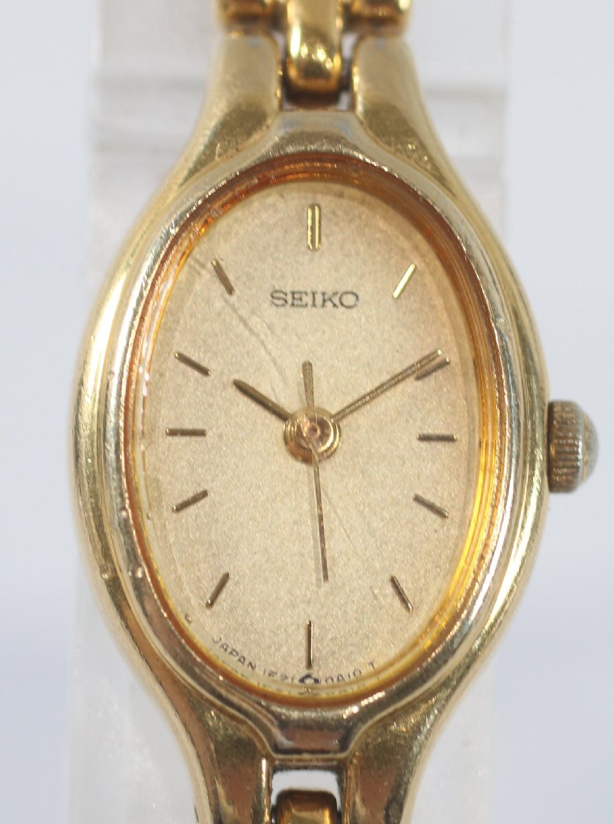 SEIKO セイコー 1F21-5A00 ゴールドカラー ゴールド文字盤 クォーツ オーバル レディース 腕時計 ヴィンテージ 6965-BY