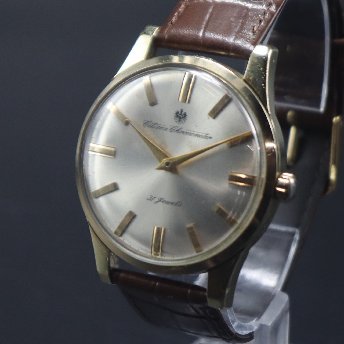超希少 CITIZEN Chronometer シチズン クロノメーター CROF1501-Y 手巻き 31石 ゴールドカラー ジャンク 新品革ベルト アンティーク メンズ
