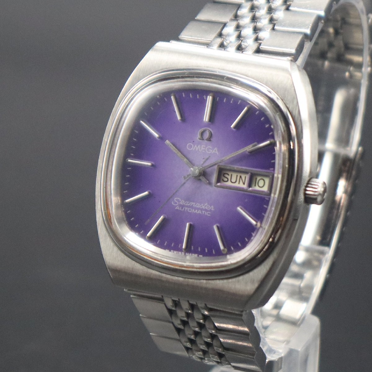 希少 OH済 OMEGA Seamaster オメガ シーマスター 自動巻 パープル TVスクリーン シーホース 1970年代 スイス デイデイト 純正ブレス メンズ