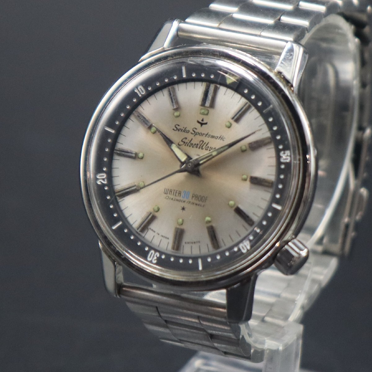 希少 SEIKO セイコー スポーツマチック シルバーウェーブ Wネーム 69799 自動巻 17石 コマ インナーベゼル 1964年 BAMBI製ブレス メンズ