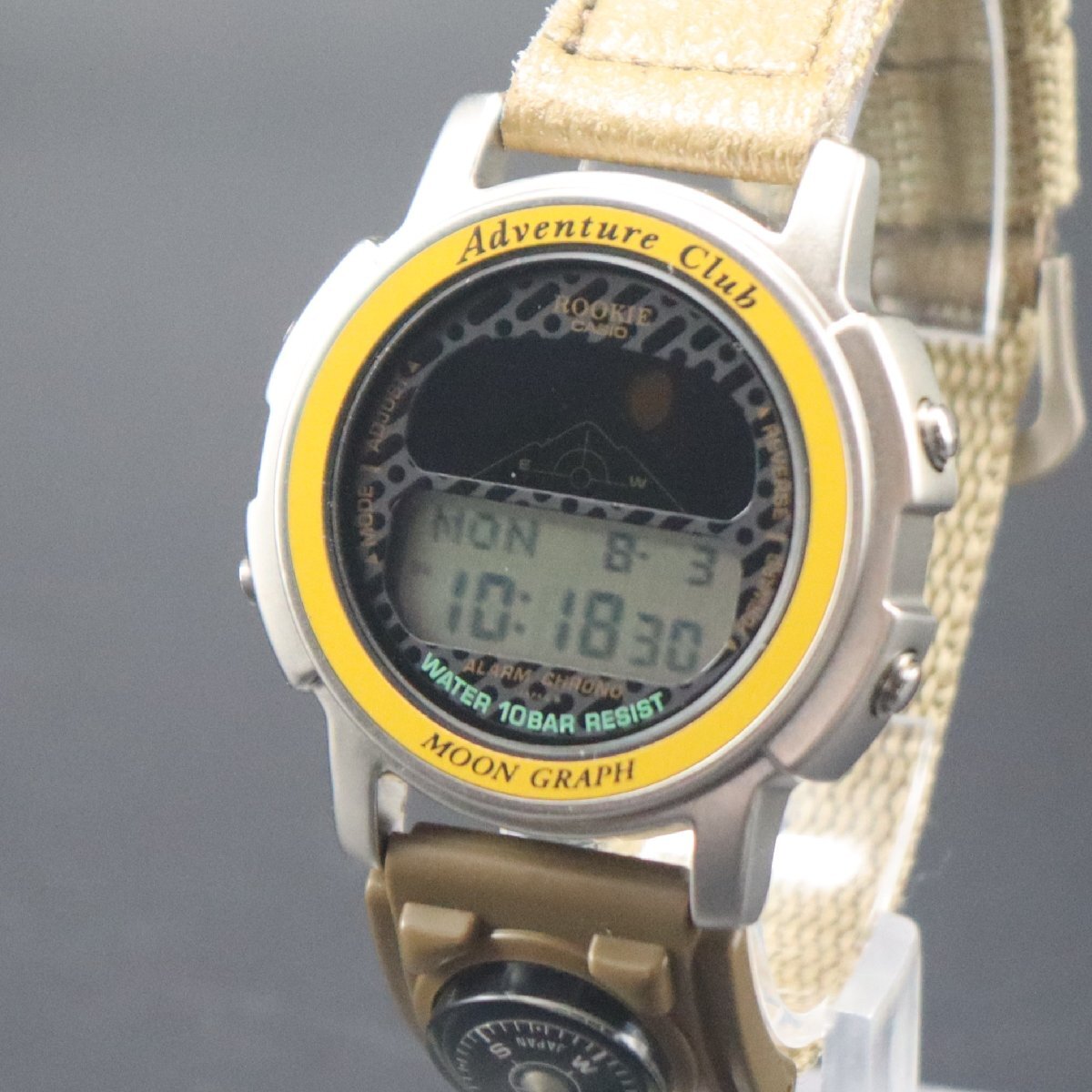 希少 良品 CASIO カシオ アドベンチャークラブ ムーングラフ RKA-5002 クォーツ 天文デジタル クロノ アラーム コンパス付ベルト メンズ