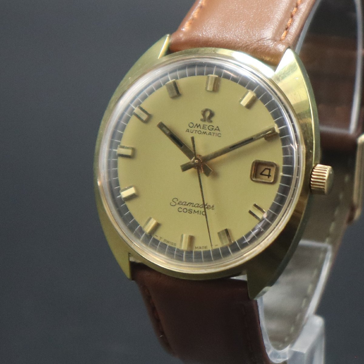 OH済 OMEGA Seamaster オメガ シーマスター コスミック 166026-TOOL107 自動巻 GP20 変わり文字盤 デイト アンティーク 新品ベルト メンズ