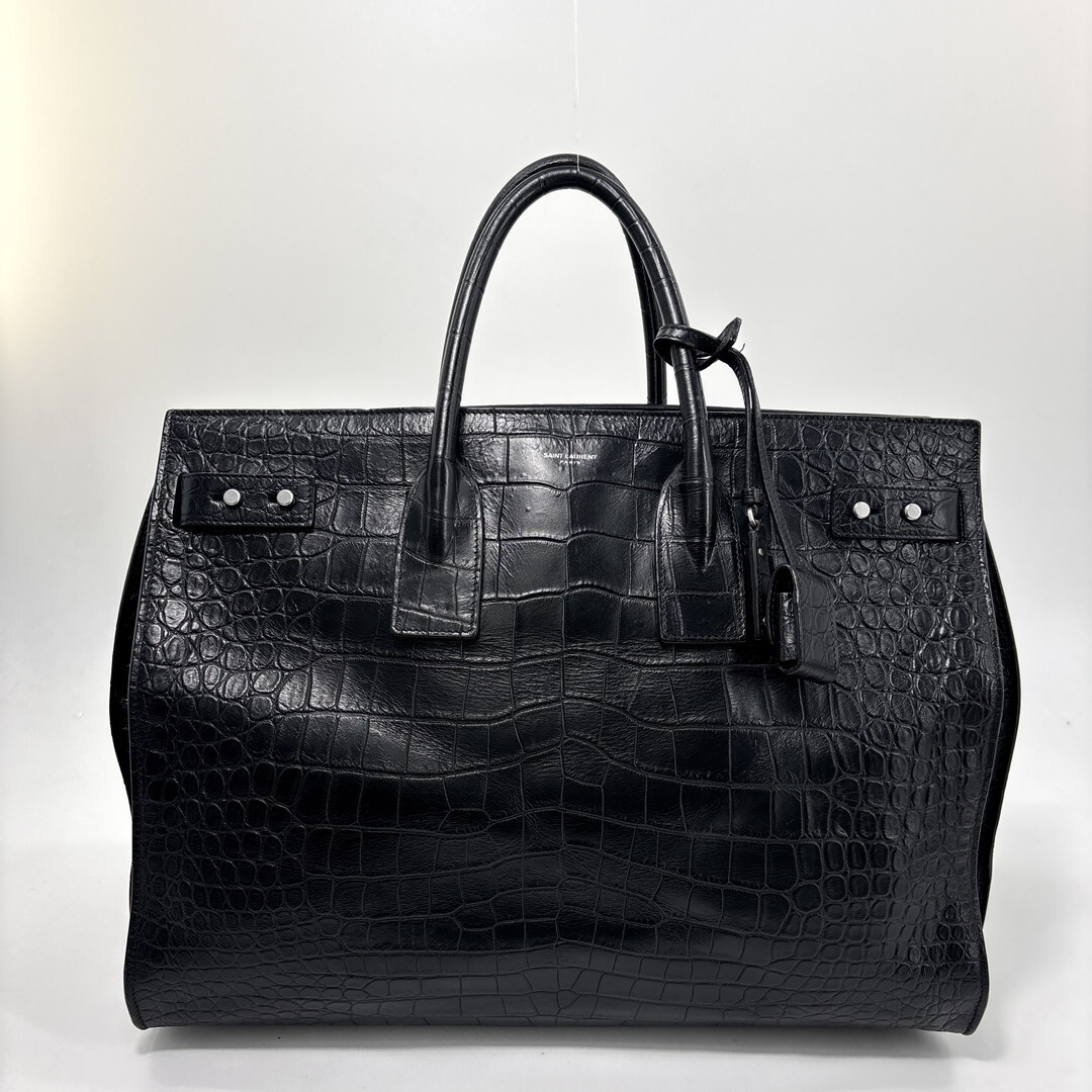 超極美品 Saint Laurent サンローラン シン サックドジュール ラージ バッグ 2WAY クロコ型押し ブラック レディース メンズ トートバッグ