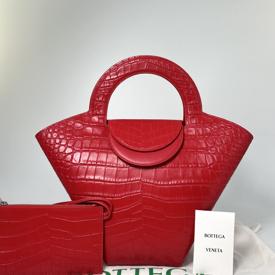 1円 新品未使用/IC BOTTEGA VENETA ボッテガヴェネタ ドール ハンドバッグ トートバッグ レッド クロコ レディース ポーチ有
