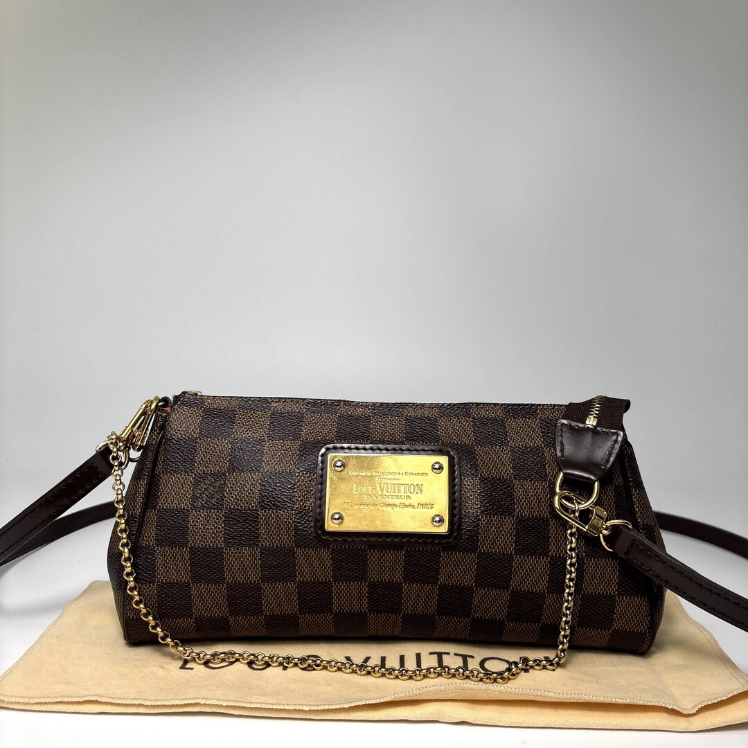 超極美品 Louis Vuitton ルイヴィトン ダミエ エベヌ エヴァ N55213 ショルダーバッグ チェーン ハンドバッグ ポーチ 2WAY 