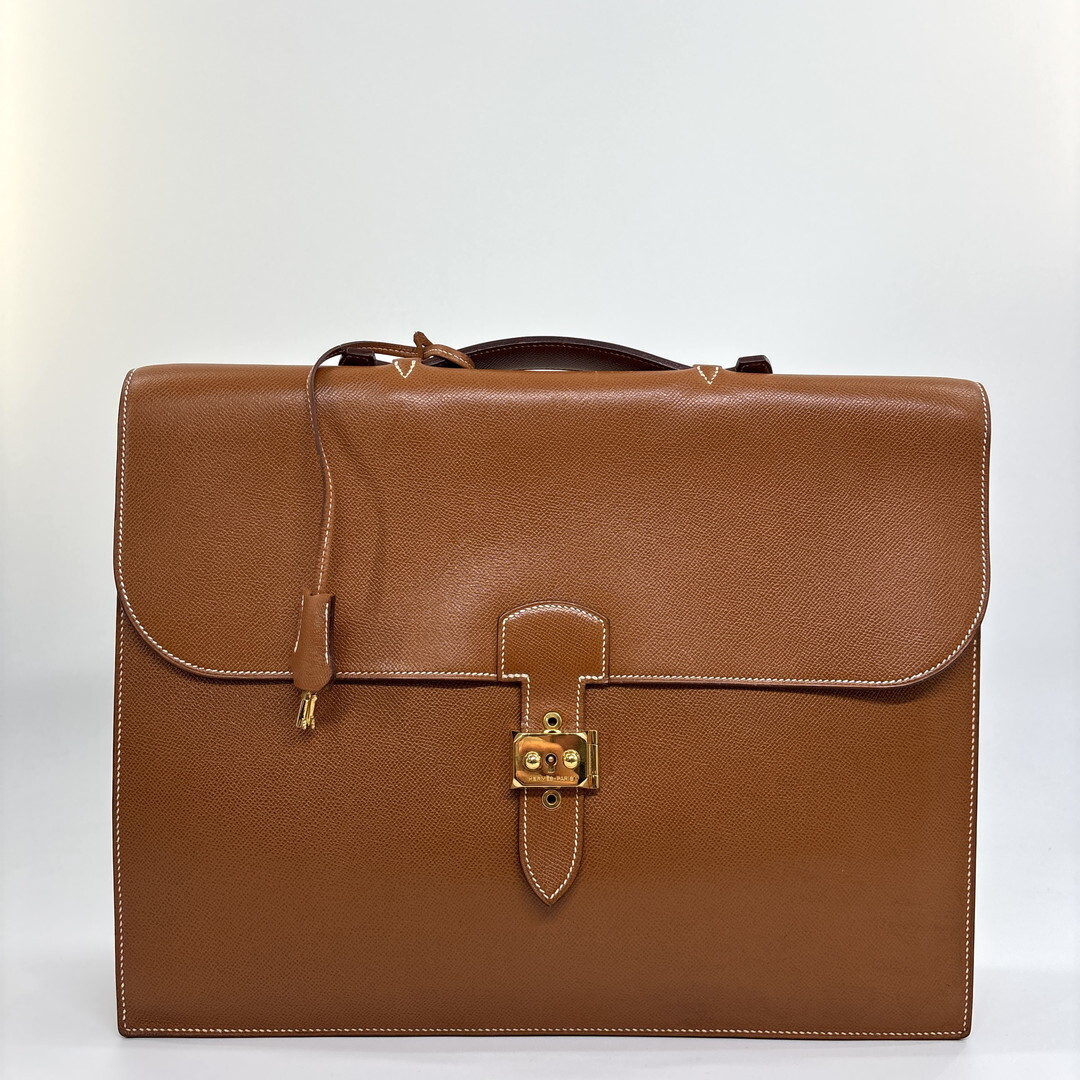 超極美品 HERMES エルメス サックアデペッシュ38 〇N刻印 ビジネスバッグ ブリーフケース メンズ ブラウン ゴールド金具 