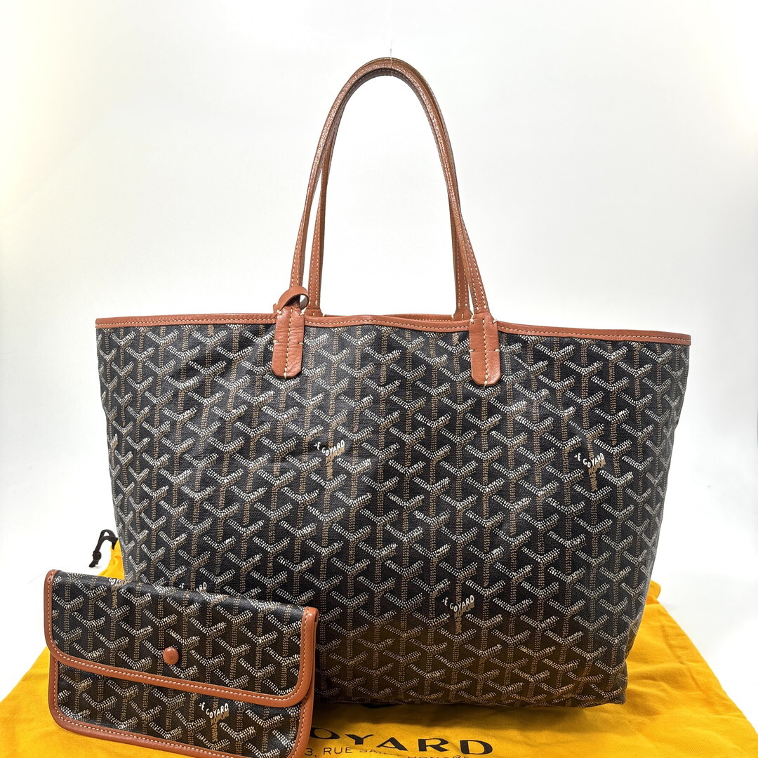 超極美品 GOYARD ゴヤール サンルイPM メンズ レディース トートバッグ ハンドバッグ ブラック ヘリボーン ブラウン ポーチ有