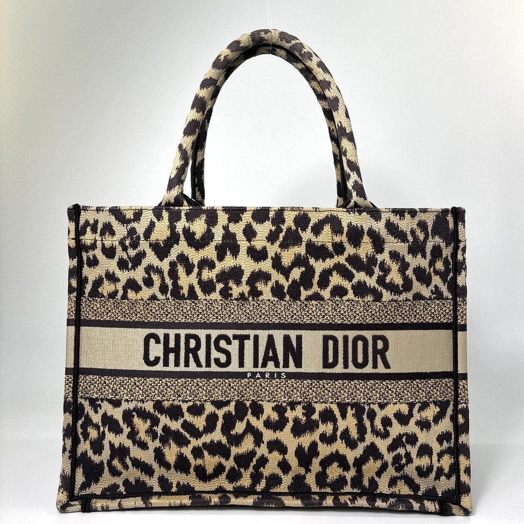 新品同様 ChristianDior クリスチャンディオール レオパード柄 ブックトート ミディアム レディース トートバッグ ハンドバッグ 