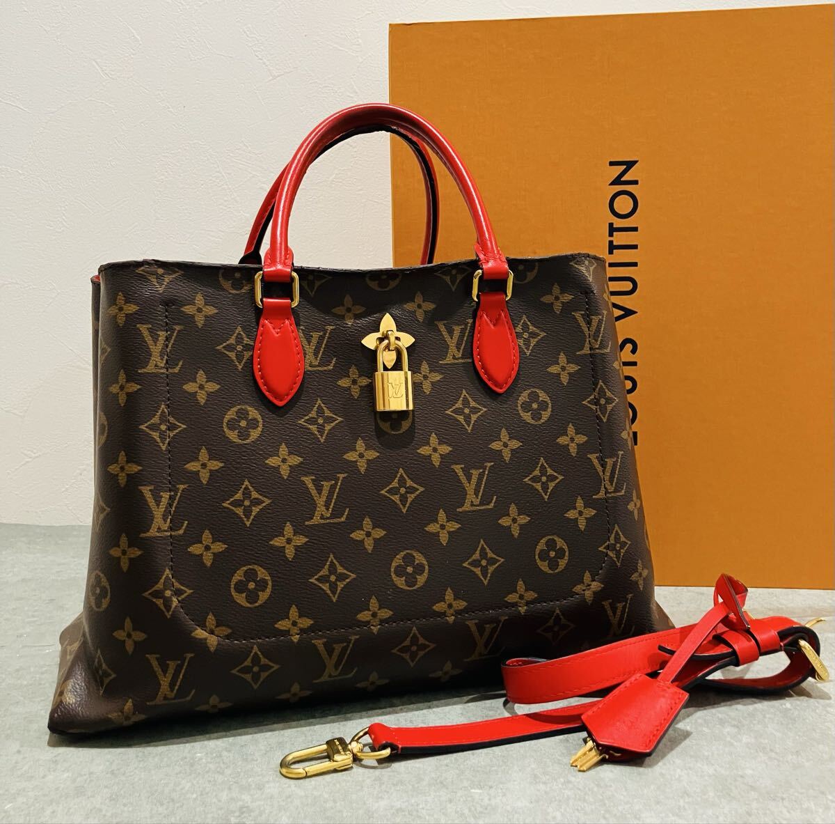 LOUIS VUITTON 極上美品 モノグラム × レザー 2way バッグ ルイ・ヴィトン フラワー トート バック