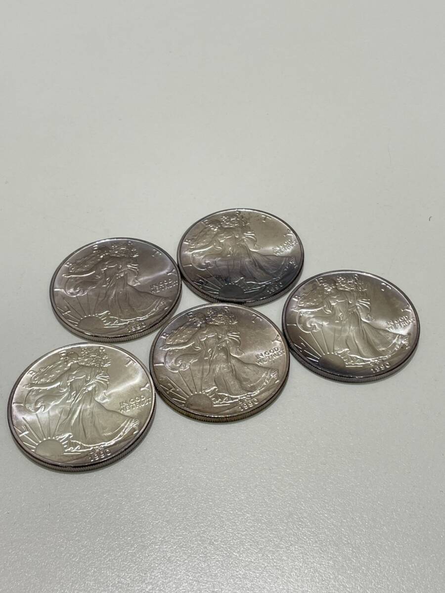 リバティ銀貨 アメリカ合衆国 自由の女神 1990年 1oz 純銀 ONE DOLLAR 31.1ｇ 5枚 FINE SILVER 銀貨 コレクション 外国銭 2926