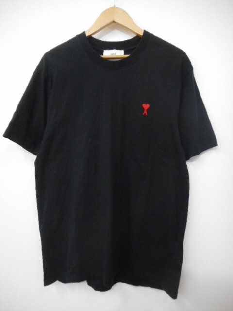 67 送60サ 0826UD12 AMI PARIS アミパリス ハートロゴ 半袖Tシャツ ポルトガル製 ブラック サイズXL 中古品