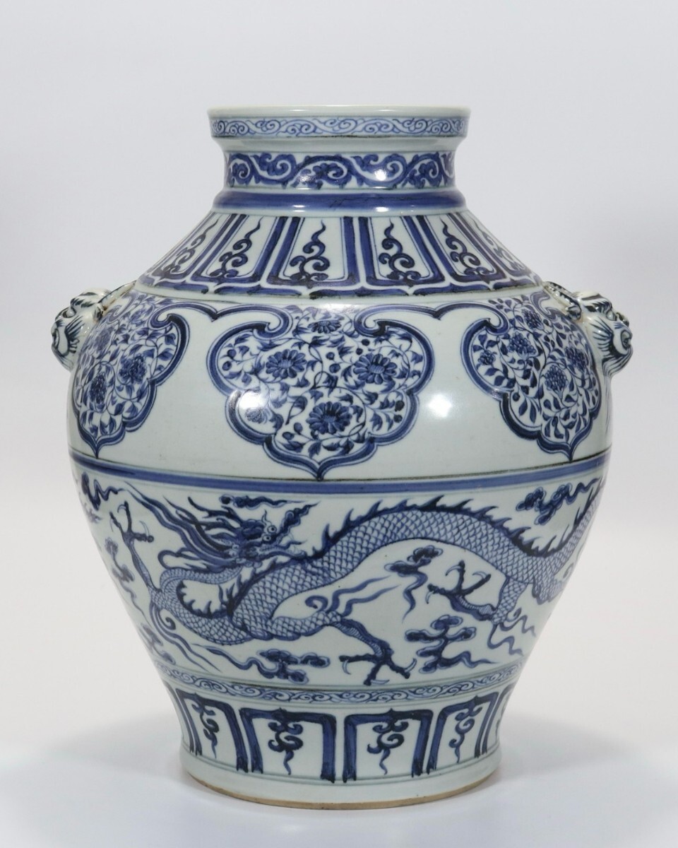 中国古美術 骨董品 古玩 元時代 青青花 獣耳 罐 唐物 当時物 w2
