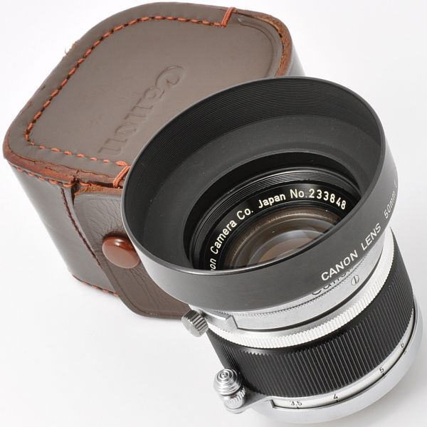 CANON LENS 50mm F1.8 キャノン レンズ 50/1.8 Lマウント L39 LTM フード 革ケース 日本製 JAPAN CAMERA キヤノン カメラ スクリュー 5cm