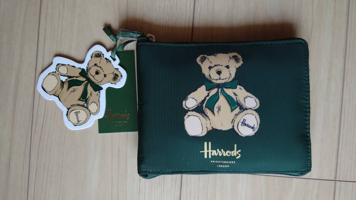 ★Harrods ハロッズ エコバッグ Henry Bear Pocket Shopper Bag 折りたたみバッグ (ヘンリー/緑) 未使用品 送料込み★