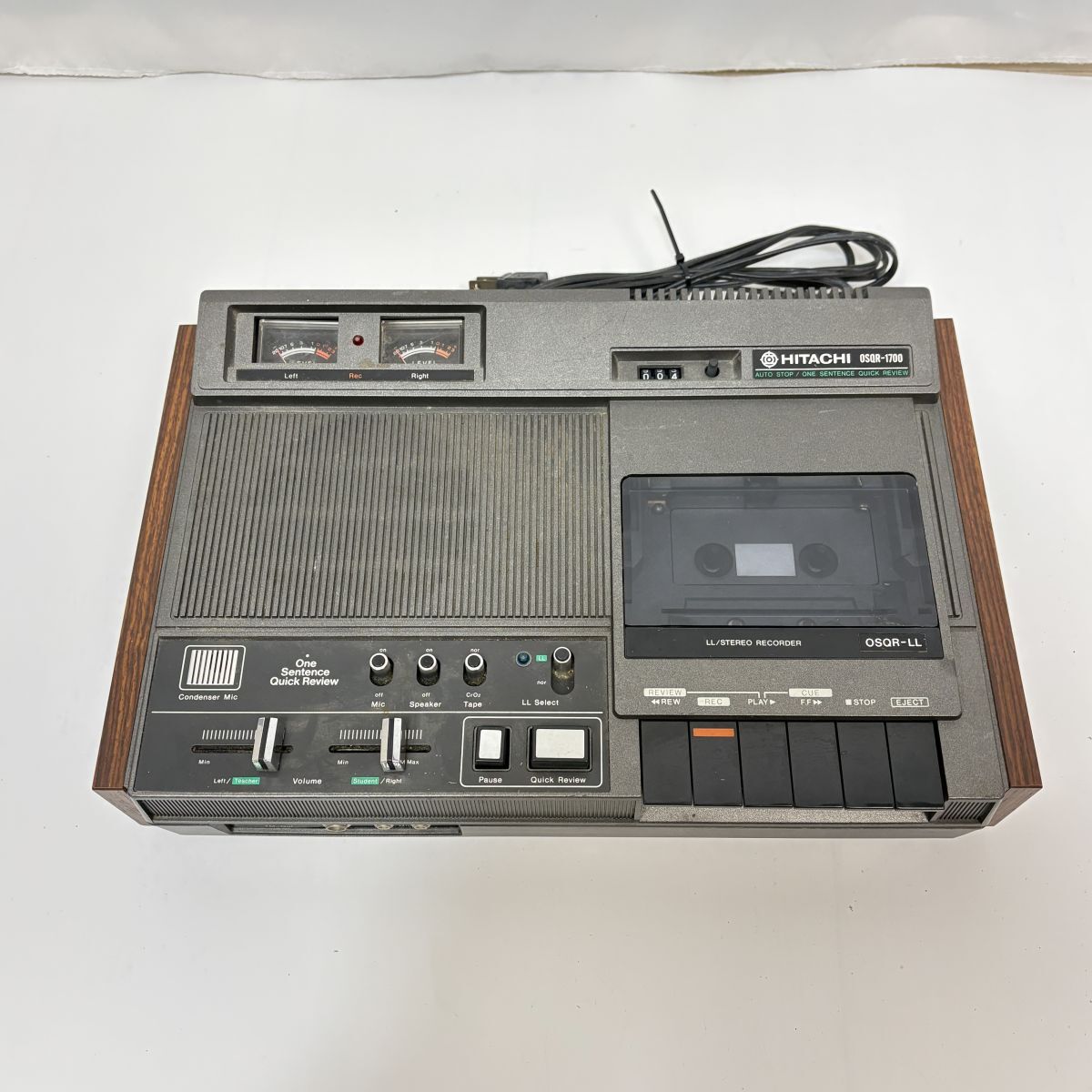 HITACHI 日立 OSQR-1700R LL/STEREO カセットレコーダー 語学学習用 木目調 昭和レトロ アンティーク コレクション 通電OK 現状品