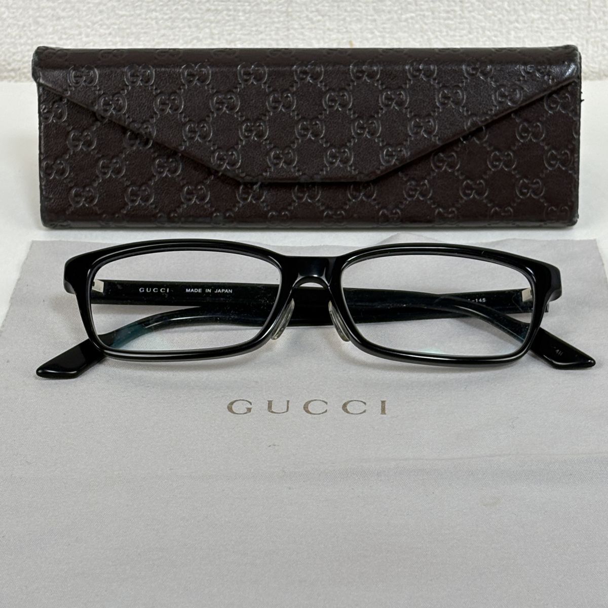 GUCCI グッチ メガネフレーム 眼鏡 GG-9067NJ 54□15-145 シェリーライン ブラック 黒縁 ケース・布付 日本製 中古