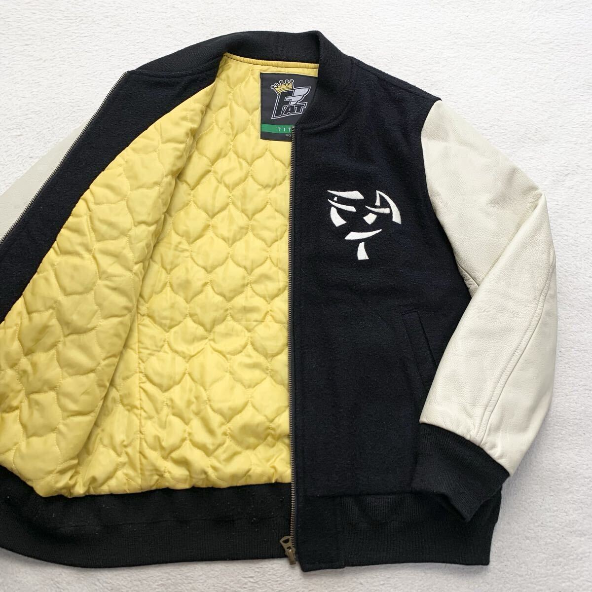 FAT【極上カウハイド】エフエーティー スタジャン バーシティジャケット TYO FAM TMT ブルゾン レザー 牛革 本革 アンゴラ M ブラック 1円
