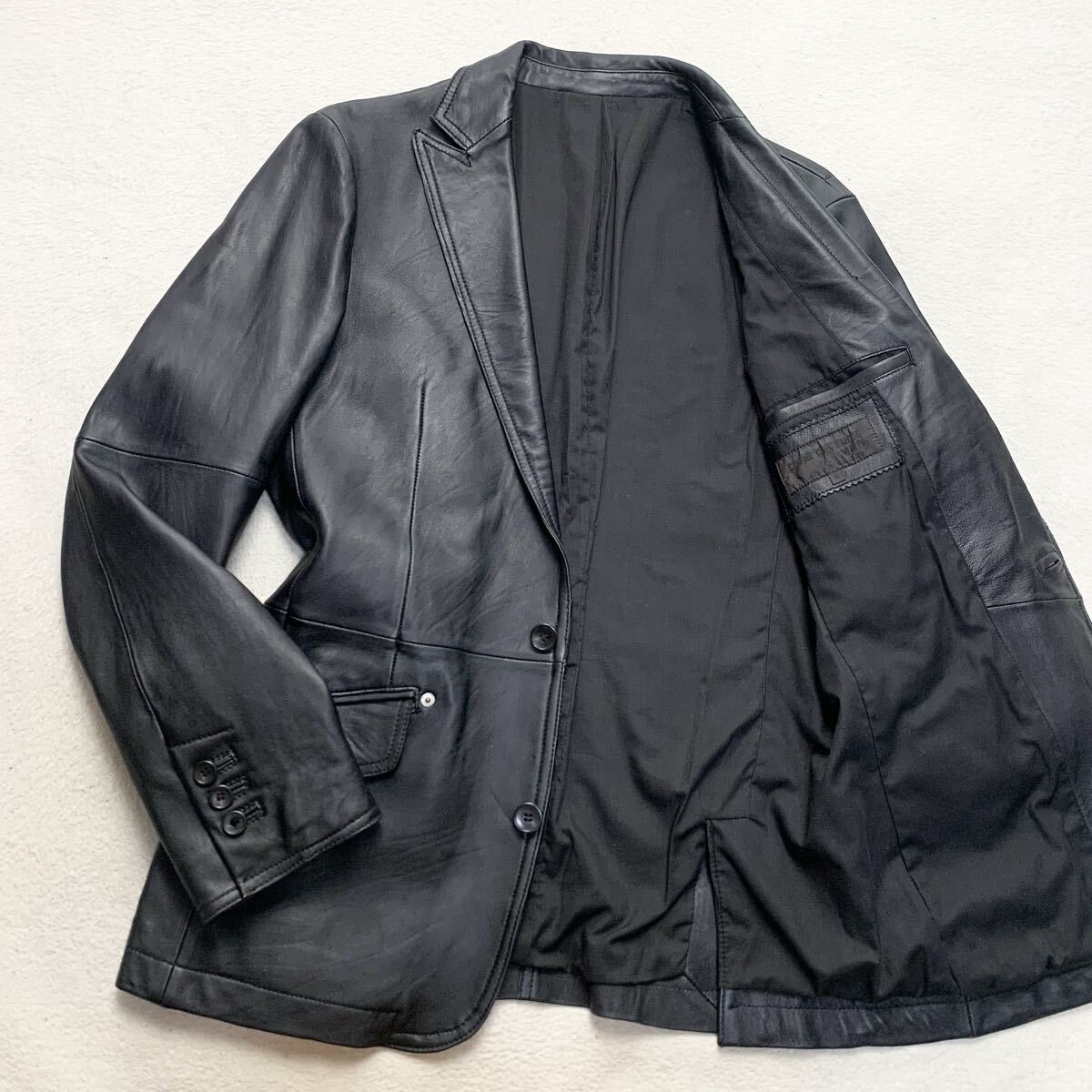 コムサデモード【極上のラムレザー】COMME CA DU MODE テーラードジャケット ライダース 革ジャン シープスキン 羊革 本革 M ブラック 1円