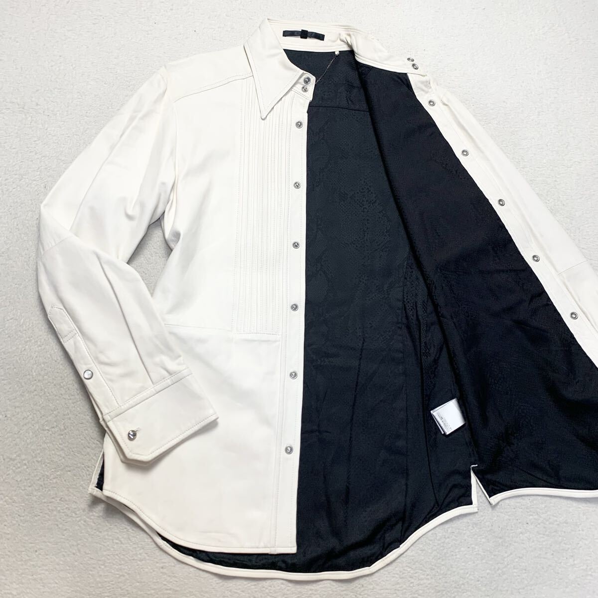 希少色 アバハウス【極上ラムレザー】ABAHOUSE ライダースジャケット 裏地パイソン 革ジャン シャツ ブルゾン シープスキン M 羊革 白 1円
