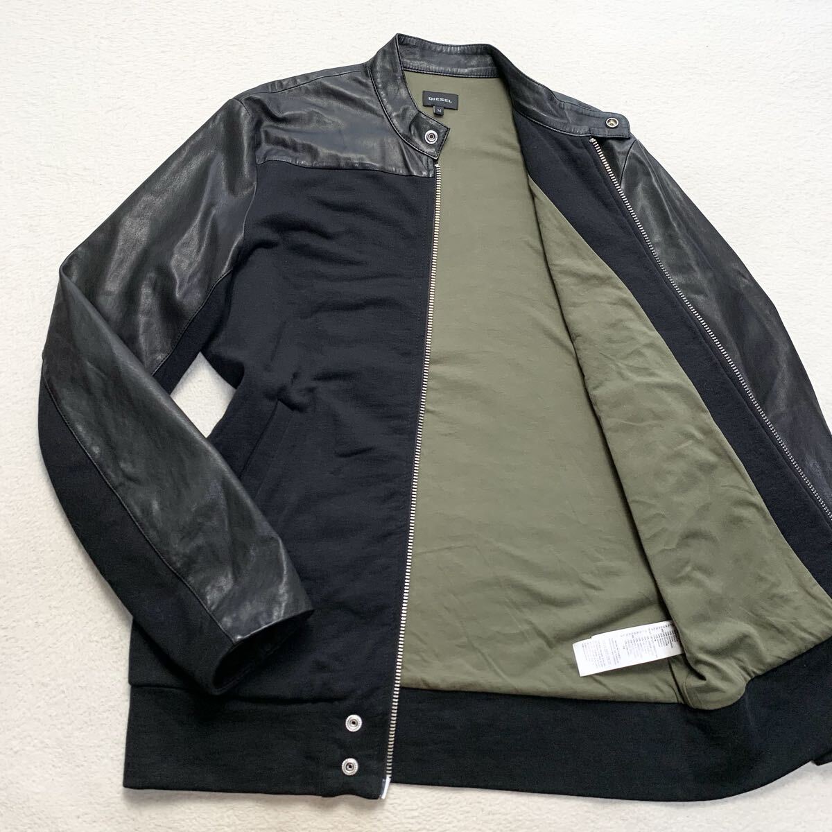 ディーゼル【極上ラムレザー】DIESEL ライダースジャケット シングル 革ジャン ブルゾン シープスキン 羊革 本革 コットン M ブラック 1円