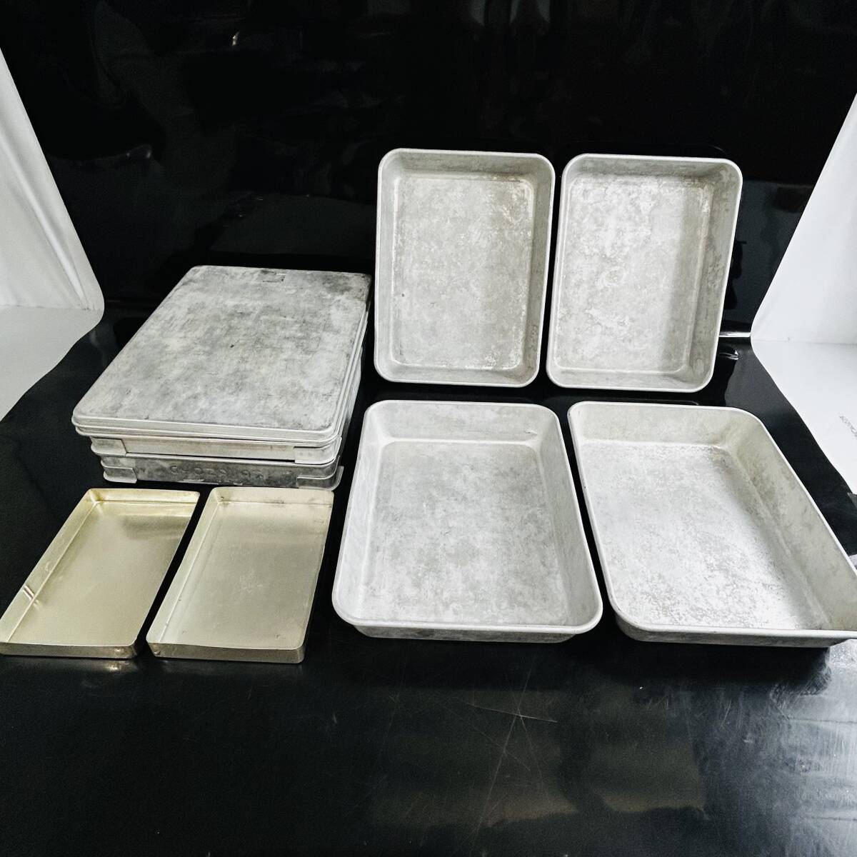 アルミ製 バット トレー まとめ 角型 蓋付き×2 バット×4 ミニバット×2 餃子バット 厨房用品 業務用 現状品 NC4477 i