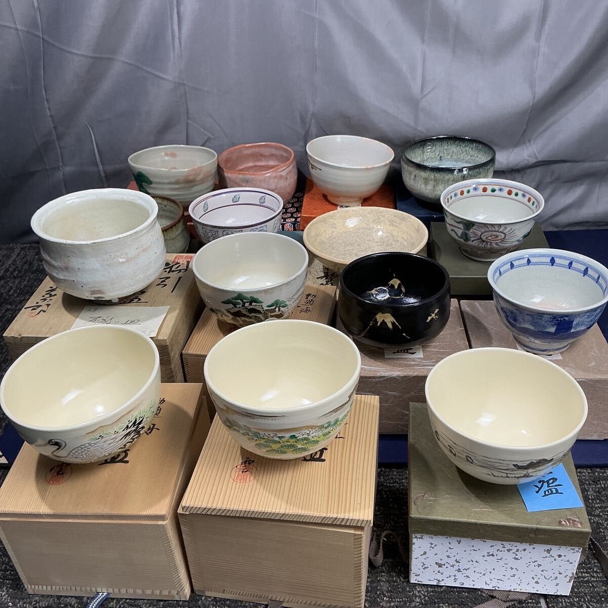 ta848 茶碗 15点 まとめ売り 平原 初釜 粉引茶盆 香雲 押小路 景雲 京焼 等 茶道具 茶道 木箱 箱入り 中古