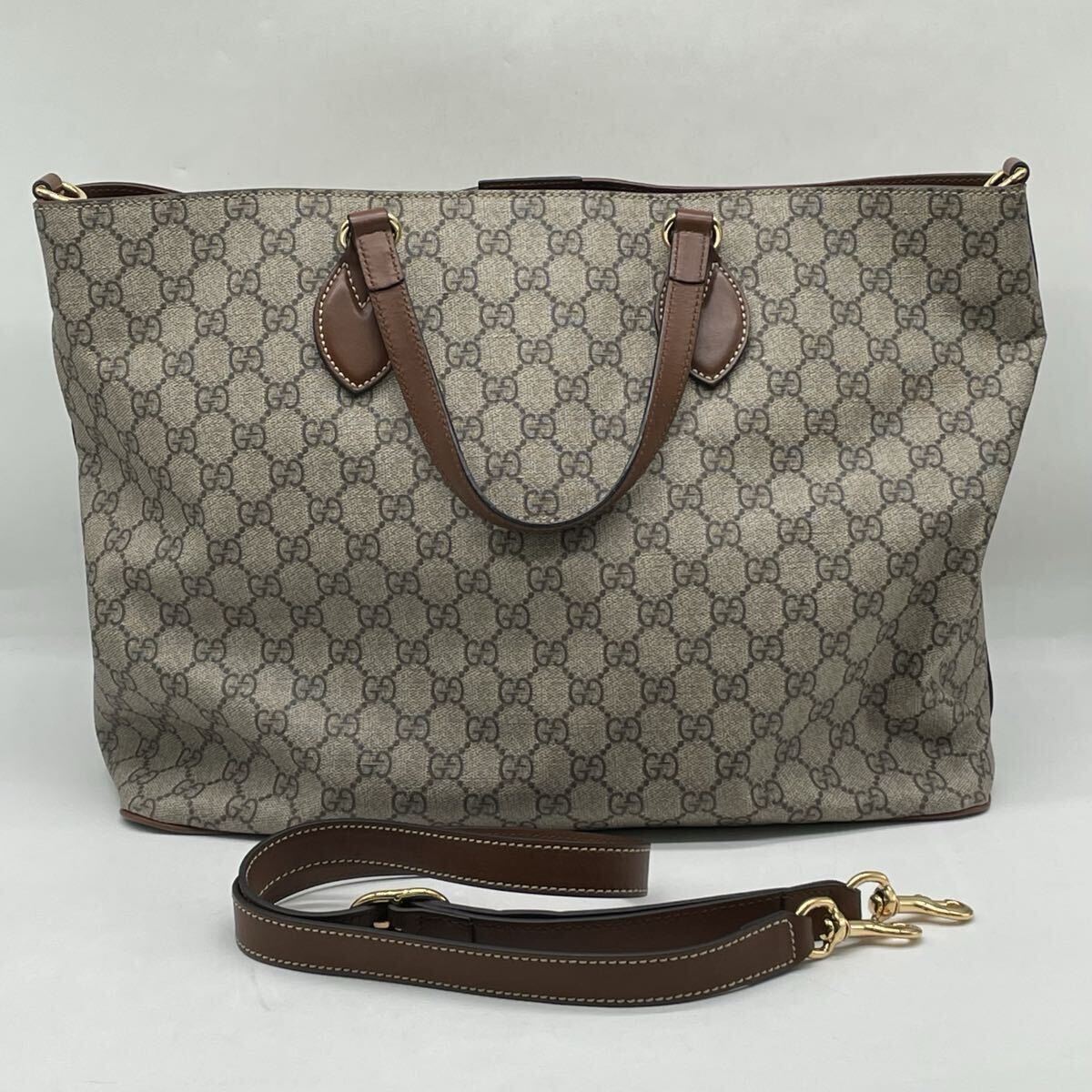 【7T43】1円スタート GUCCI / 453705 525040 グッチ GGスプリーム 2WAY トートバッグ ショルダーバッグ ハンドバッグ PVC レザー ブラウン