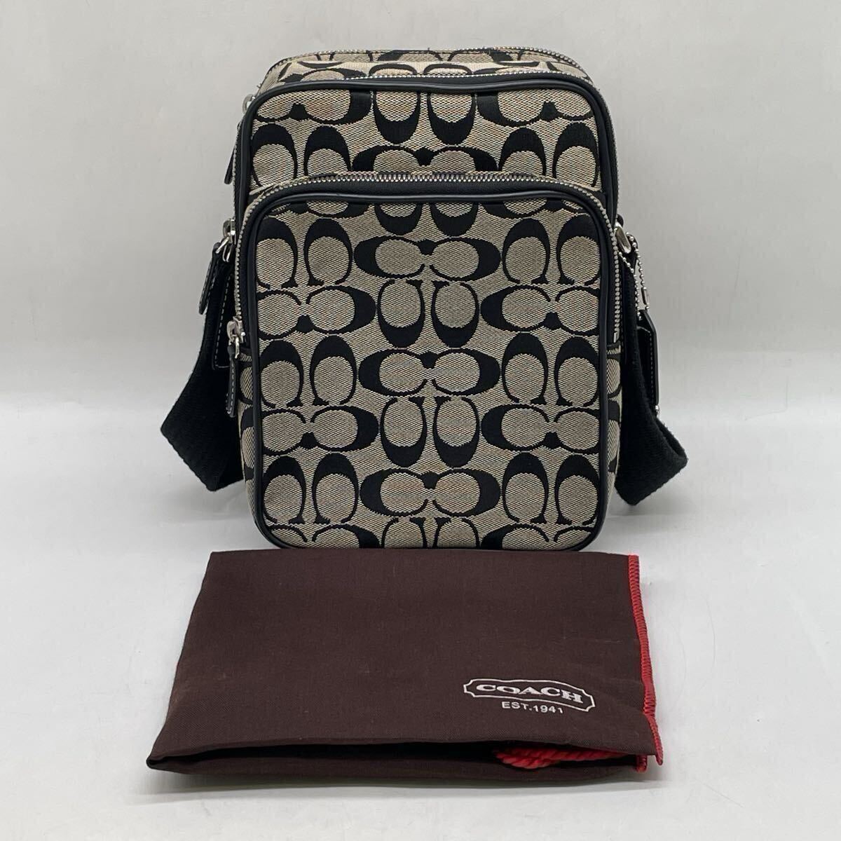 【7Y66】1円スタート COACH / No. G055-4270 コーチ シグネチャー ショルダーバッグ 斜め掛け レザー キャンバス ブラック グレー