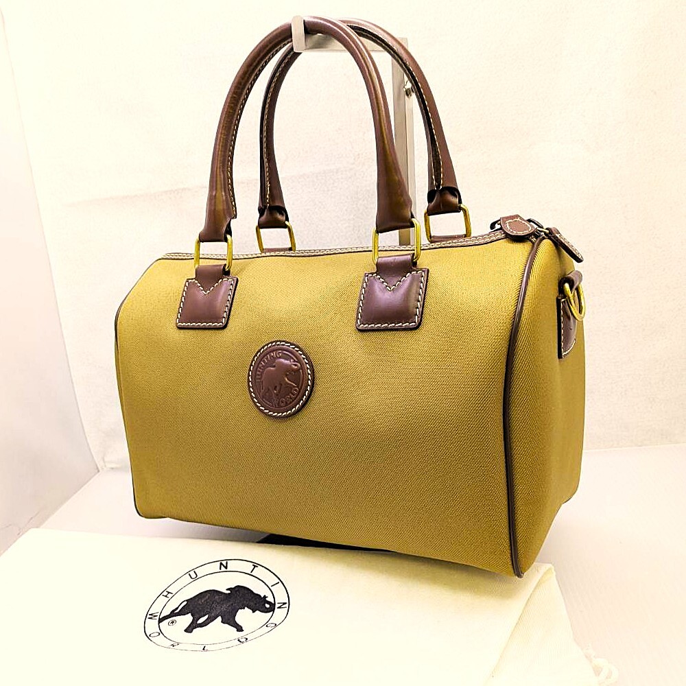 ハンティング・ワールド■HUNTING WORLD サファリ トゥデイ SAFARI TODAY ミニボストンバッグ キャンバス レザー■中古品