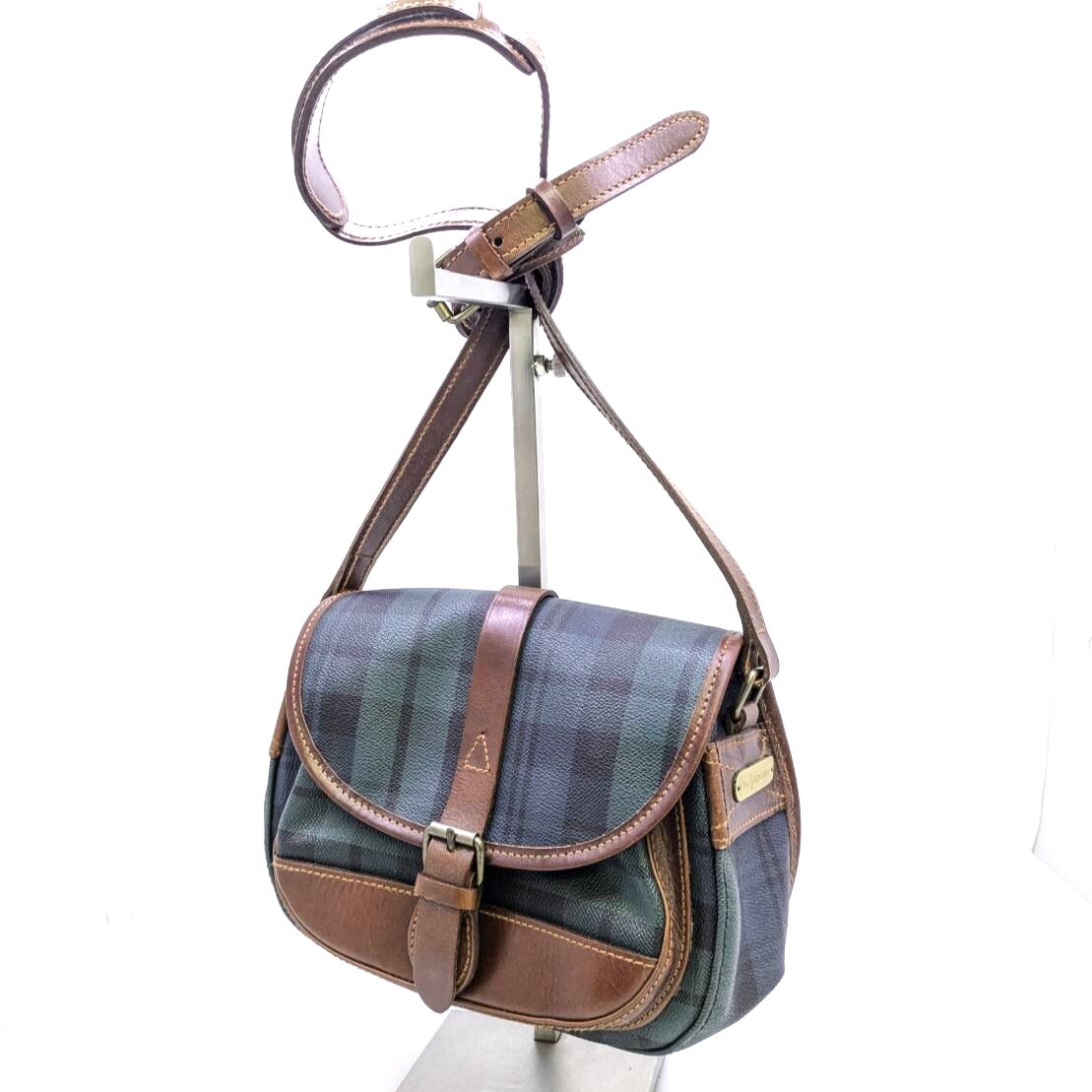 POLO RALPH LAUREN■ポロラルフローレン ブラックウォッチ柄 PVC レザー フラップ ショルダーバッグ■中古品