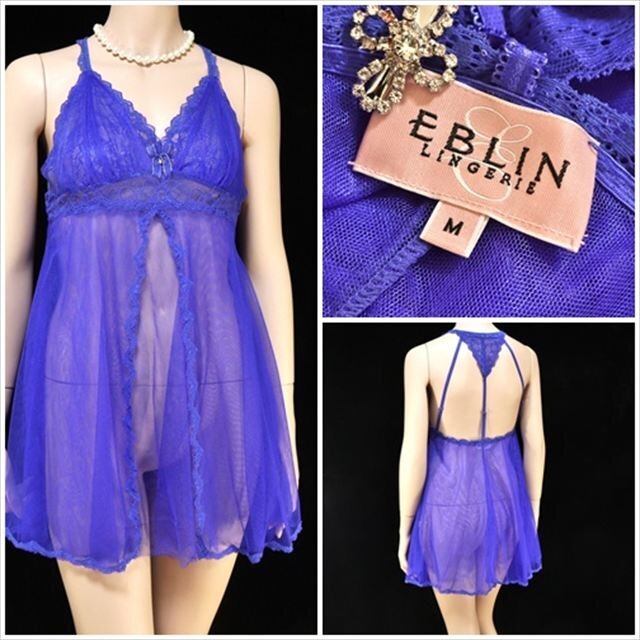 CE2-218☆//EBLIN/エブリン♪透け感がさらに美しいブルー☆伸縮性有*背中姿も美しい*ベビードール※一番安価な送料はゆうパケットなら250円