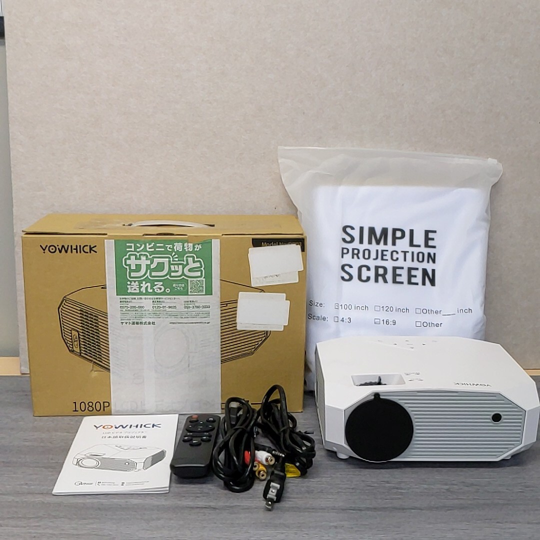 y080503fk プロジェクター 小型 28000LM 1080P 4K対応 高輝度 Bluetooth5.3 家庭用 天井吊り可能 100インチスクリーン付属 