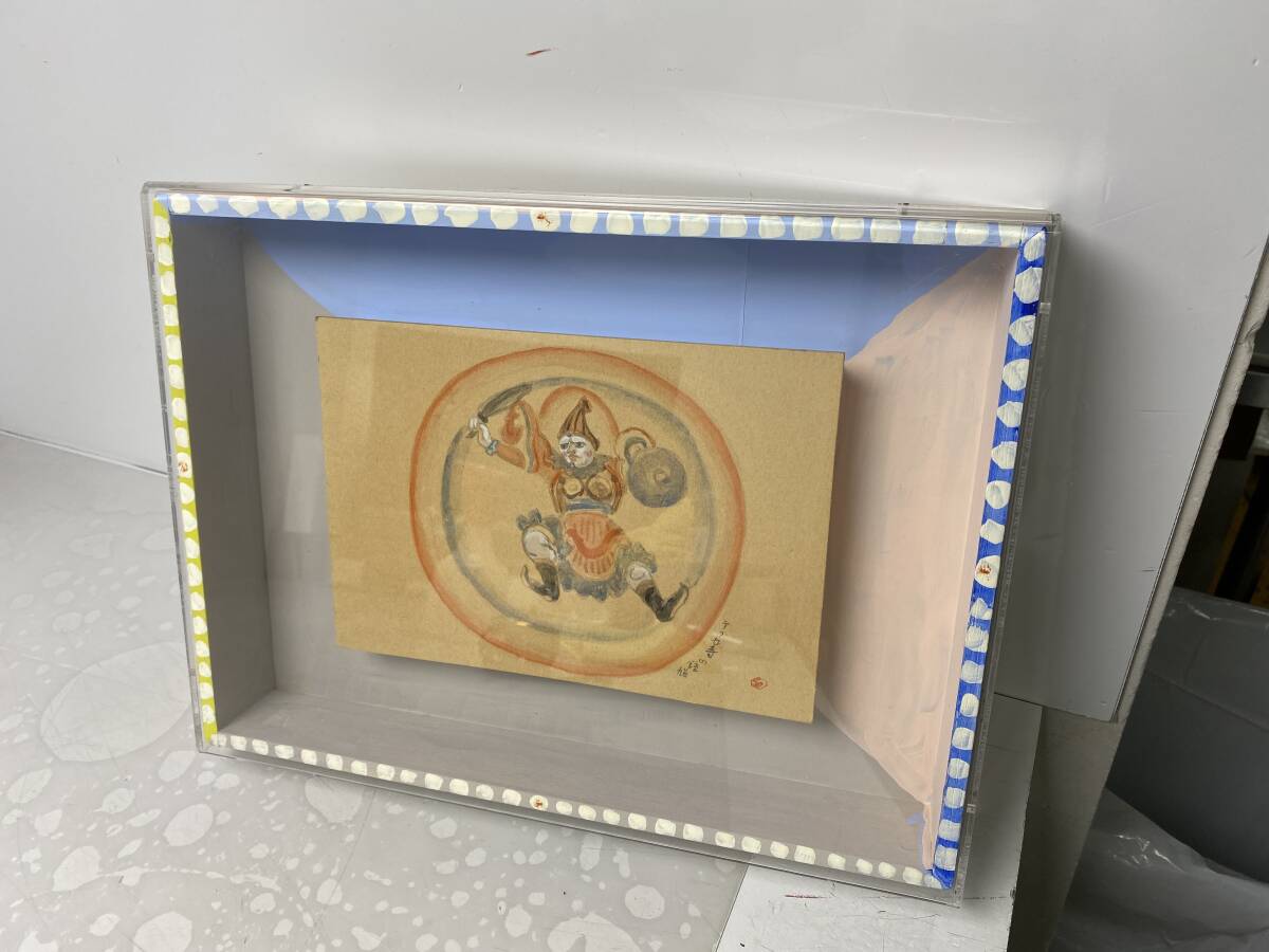 8/14★真作 辻司 作 月と菩薩と花筺 絵画 額装【中古/現状品】