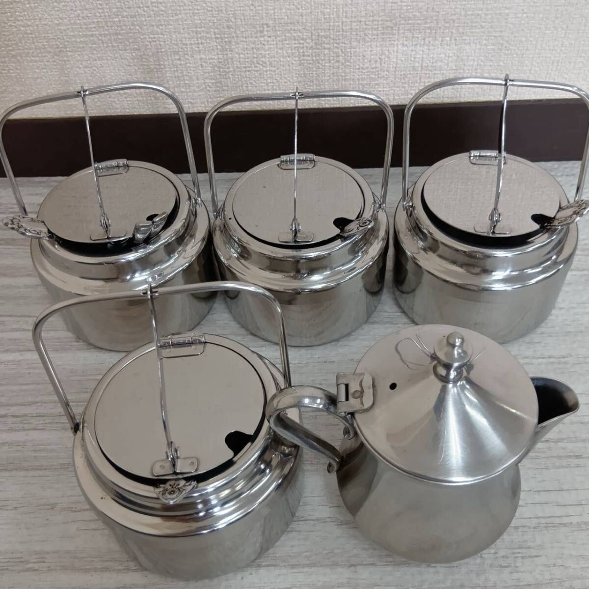 シュガーポット ミルクポット 金属製 スプーン付き 5個おまとめセット レトロ 卓上小物 洋食器 茶器