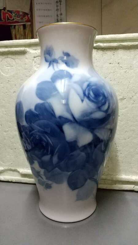 大倉陶園 ブルーローズ OKURA 花瓶 高さ35.5cm フラワーベース 金 
