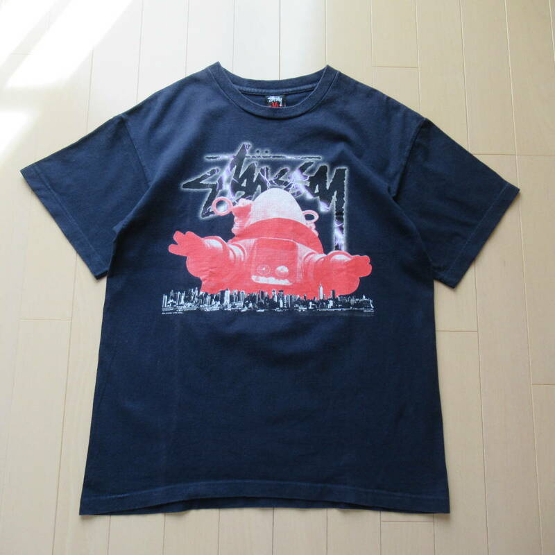 ★即決送込★ M STUSSY T-SHIRT ステューシー skate surf Tシャツ スケート l xl ブリキ ロボット 禁断の惑星 ロビー navy 半袖 レトロ