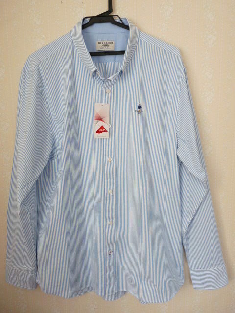 ☆GIORDANO OXFORD SLIM Strech BDシャツ ブルー XL 未着用新品☆