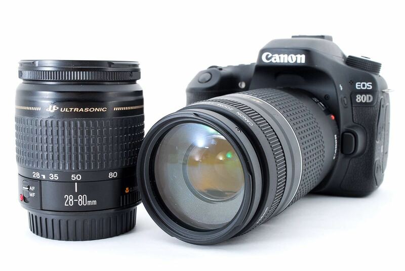 【元箱付き 】 Canon キャノン EOS80D 、標準&望遠ダブルレンズセットCanon EF 28-80㎜1:3.5-5.6 IV、Canon EF 75-300mm F4-5.6 III USM
