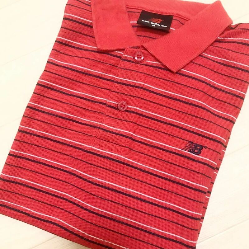 ニューバランス　new balance ポロシャツ 半袖 ボーダー　赤　ゴルフウェア　メンズ